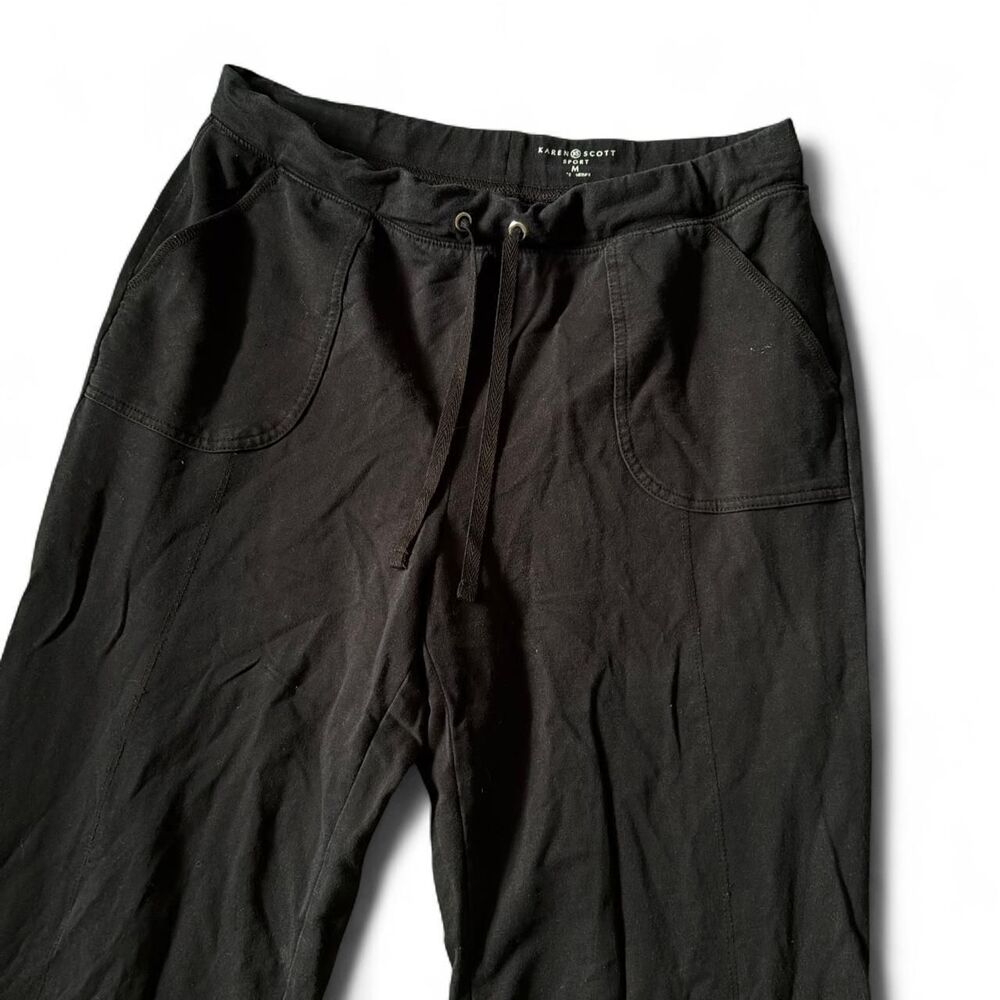 Karen Scott Sport Black Pants Drawstring Waist Pockets Low Rise Y2K Womens M